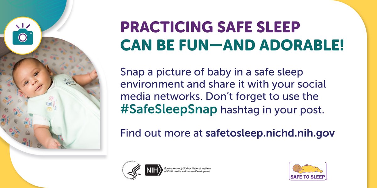 Help spread the word about #SafeSleep with other parents & caregivers during #SIDSAwarenessMonth. After placing your baby on their back to sleep in a safety-approved sleep area, free of blankets & other items, post a photo with the hashtag #SafeSleepSnap.