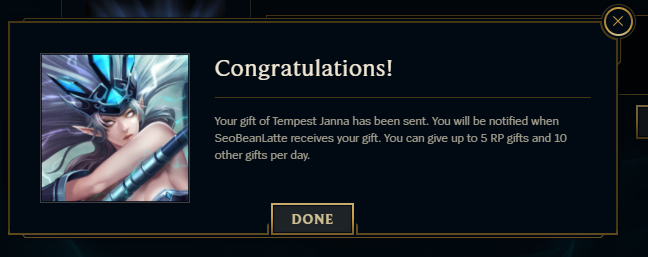 flaccid4u's tweet photo. @seo__han @LeagueOfLegends Congratulations on the skin! I hope you enjoy!

#LeagueOfLegends #Skin #Janna #Giveaway #Giveaways https://t.co/0OwNr8UCaX