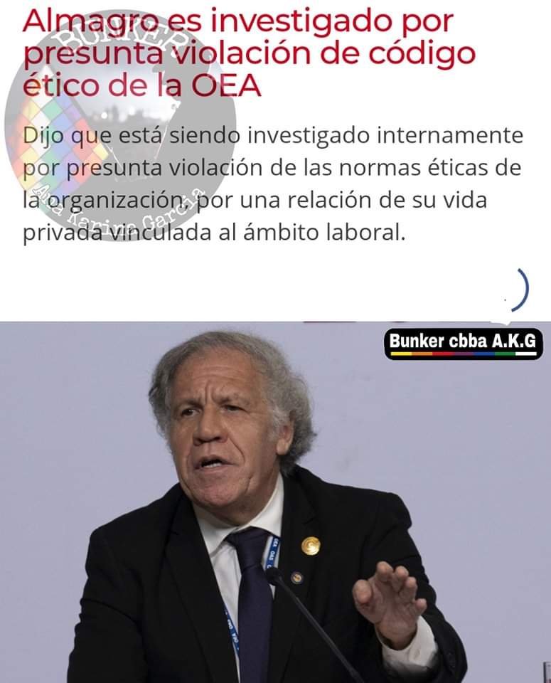 La hipocrecia de la #DerechaMiserable no tiene límites, #Almagro terminará saliendo de la #OEA por temas relacionados a su vida privada y no porque ayudo a dar un GOLPE DE ESTADO 🇧🇴 y es corresponsable de masacres y SAQUEO. Un tipo peligroso que sigue protegido por sus amos.