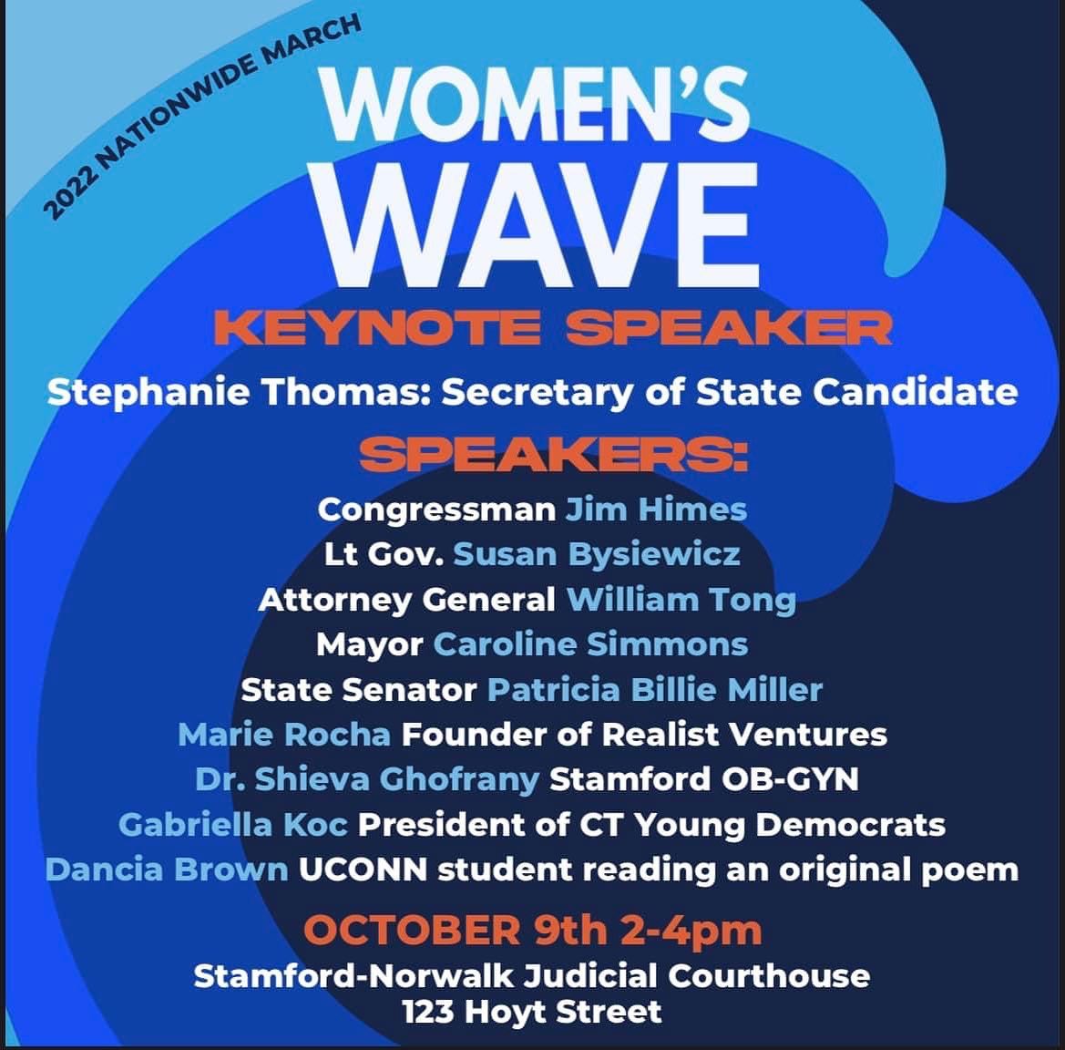 PinkWaveAction's tweet image. TODAY! Keynote Stephanie Thomas at #WomensWave! 10/9 @ 2pm
Time to Rally at the #Stamford #WomensMarch! #RoevemberIsComing #ROEVEMBER #AbortionJustice #vote #earlyvoting #abortionjustice #reproductivejustice #abortionishealthcare #abortionaccess #democracy mailchi.mp/16e57035854b/t…