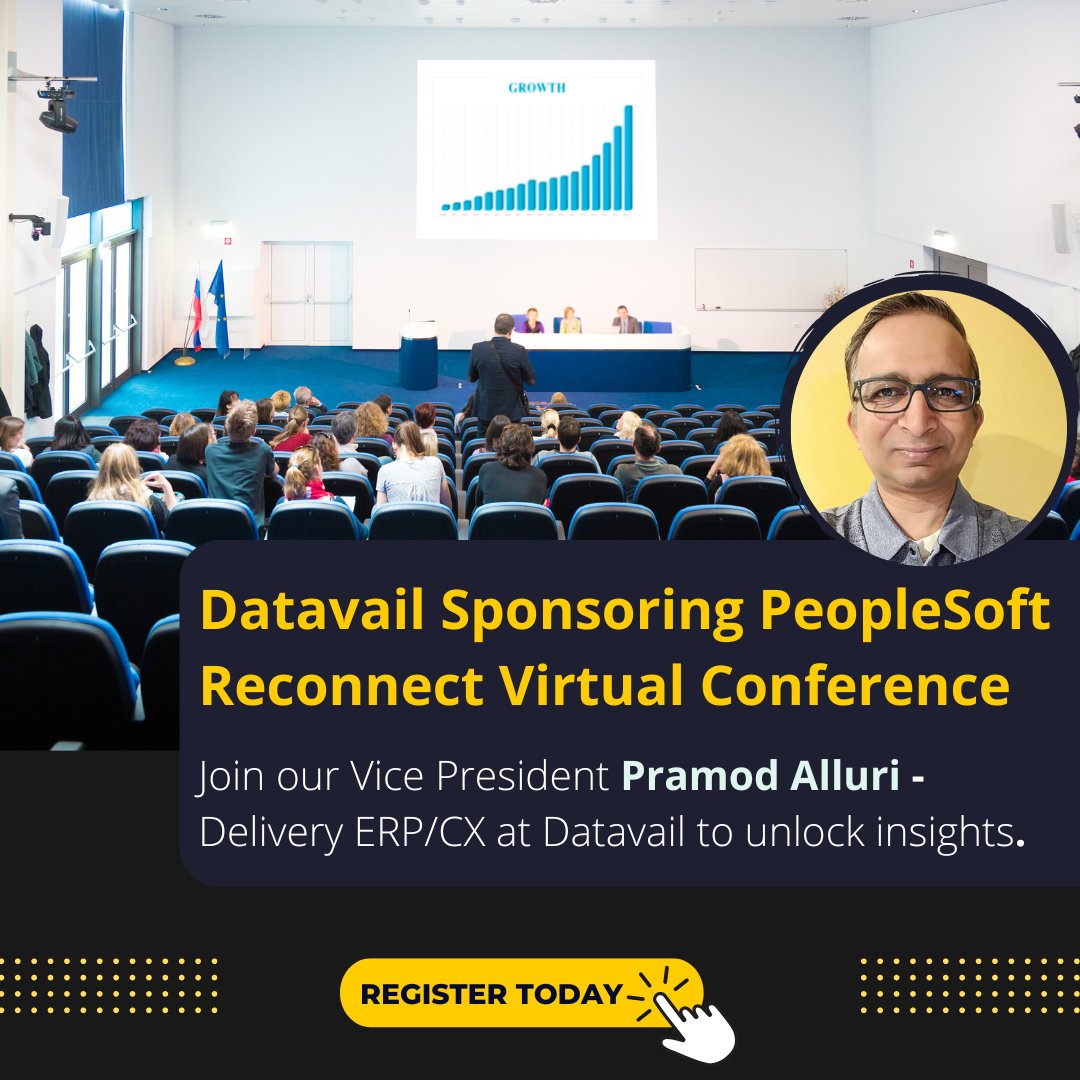 datavail's tweet photo. What your company must contemplate as you start your cloud journey and the maturation that ensues? Join our Vice President - Delivery ERP/CX Pramod Alluri at Datavail to unlock insights.
https://t.co/T1dpPwIykm
#peoplesoft #oraclecloud #cloudtransformation #peoplesoftupgrade #hcm https://t.co/Y09iY8vwJg