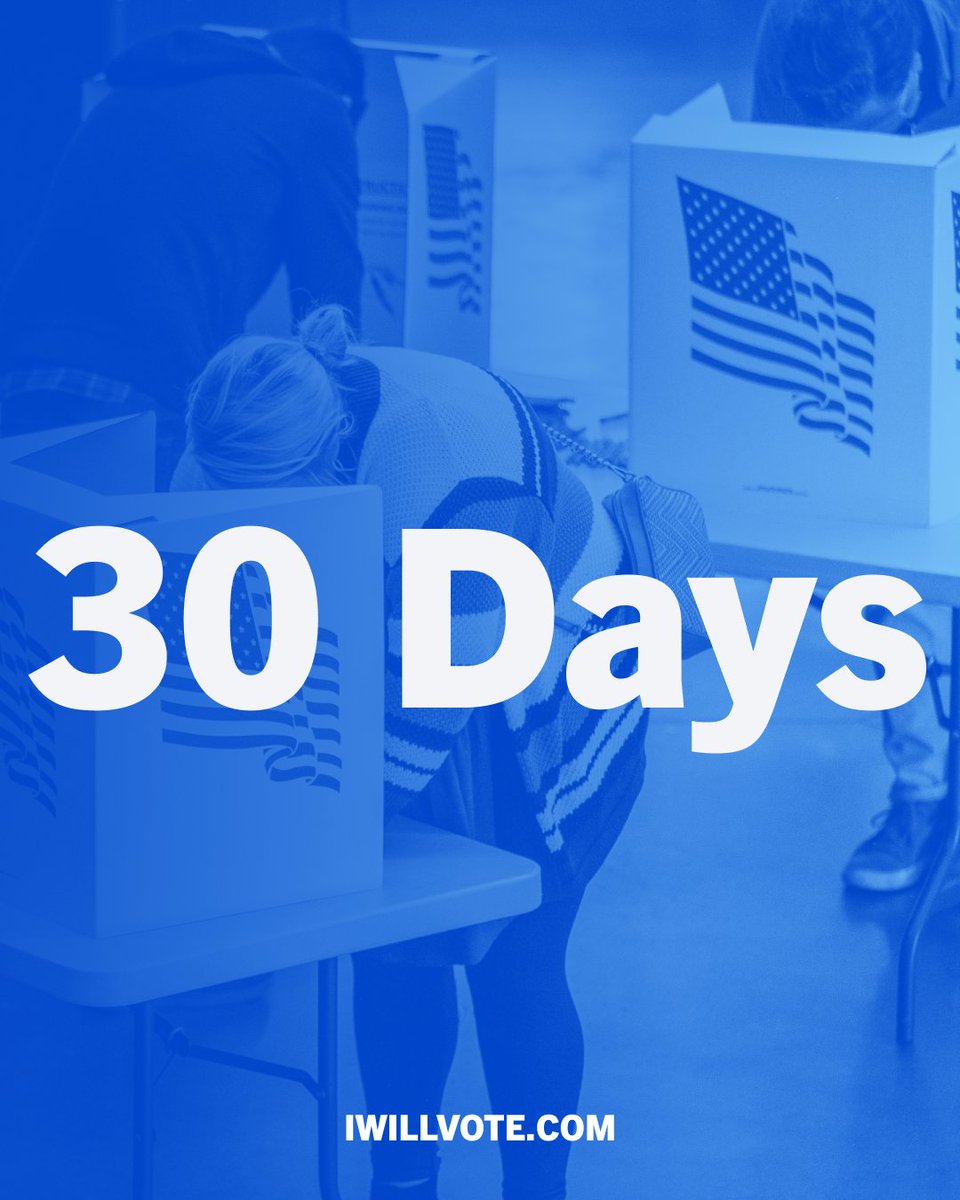 We are 3️⃣0️⃣ days away from the midterm elections and so much is at stake. Make your plan to vote now: IWillVote.com