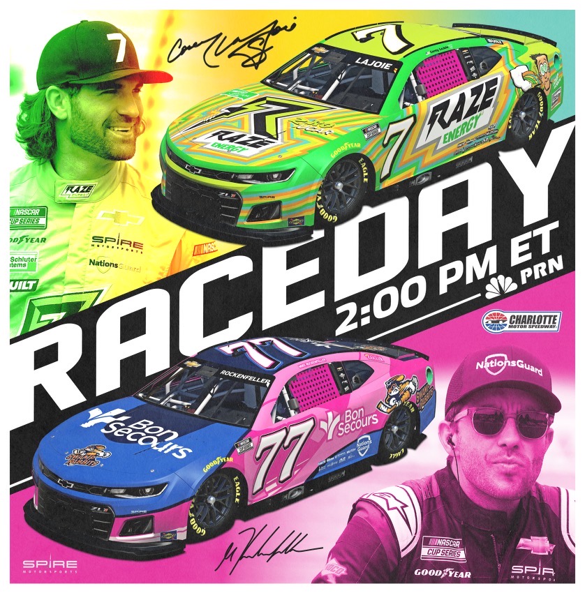 It's Roval Raceday! Tune into @NASCARonNBC at 2pm to see @CoreyLaJoie and @mikerockenfell3 in action on the @CLTMotorSpdwy road course. 
#spiremotorsports #coreylajoie #mikerockenfeller #roval #charlottemotorspeedway #nascar #cupseries
