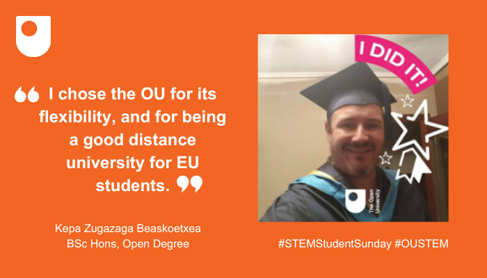 On this #STEMStudentSunday meet Kepa. He loved his studies so much with the OU that he now wants to be an OU tutor! Studying an Open Degree teaches you skills in a variety of subjects, helping you stand out from the crowd.

Read more about Kepa on #OUNews
ow.ly/rbRo50KX0Vx