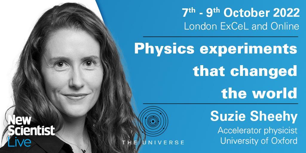 For the final talk on the #NewScientistLive Universe Stage, join Suzie Sheehy for ‘Physics experiments that changed the world’ @ 15.45. Online tickets including on-demand access still available > tinyurl.com/ms6xxn22 @suziesheehy