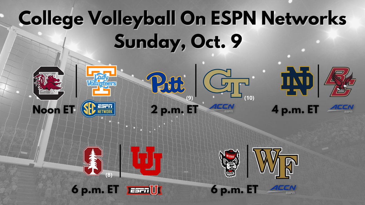 Sunday, five @NCAAVolleyball matches available across ESPN networks #NCAAWVB