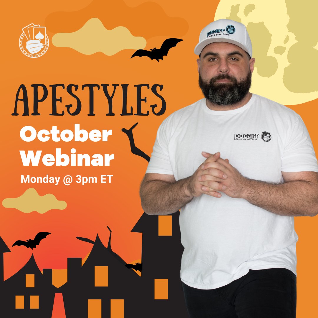 PocarrTweets's tweet photo. There's nothing scarier than when Apestyles is sitting on your left!👀Don't miss his next webinar TOMORROW at 3pm ET!
#apestyles #apegoat #pocarr #pocarrcoaches #pocarrwebinar #onlinepoker #poker #pokerwebinar https://t.co/cDYSuCLeYO