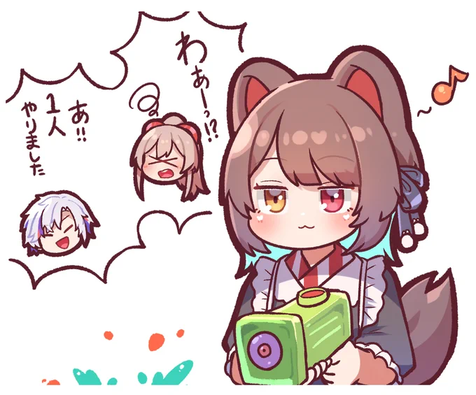 わちゃわちゃする上級者二人を後目に、自陣をしっかり塗る初心者いぬいさん🍹🥂✨🎠
#いぬいらすと #絵スコート #フレン見て 
