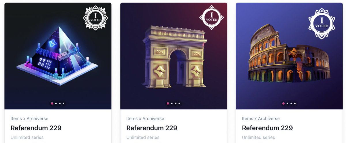 archiverse888's tweet photo. Announcing our new collab with Proof of Chaos @GovPartRewKSM with cross-collection equippable items!

If you participated in the referendum #229, you received one of this 3 items
You can equip them on the Proof of Chaos Shelf OR in our Archiverse Banners collection.
Link below ⬇️ https://t.co/f52a7DpTrD