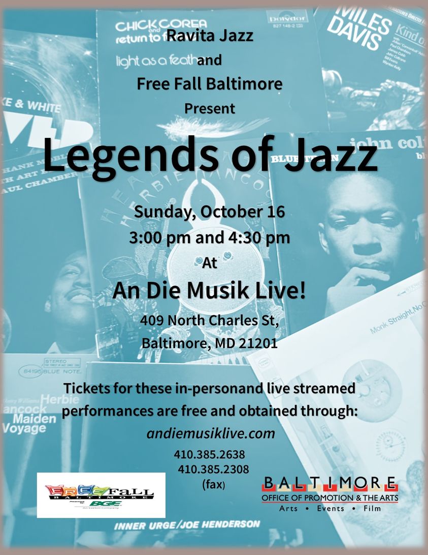 pmravita's tweet photo. Ravita Jazz will present the Show "Jazz Legends". This concert will take place at An die Musik on October 16 as a part of Free Fall Baltimore.
Hope to see you there
https://t.co/eMQHa0puAK...
#jazzbeyondborders
#REMICMicrophone
#livejazzmusic
#aguilaramp
#paulaphillips https://t.co/AoXBMkYPMU