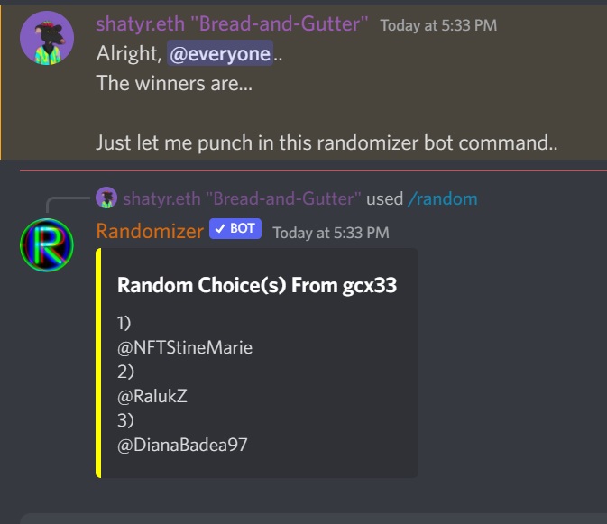 Alright, gang! The winners are: <a href="/NFTStineMarie/">NFTChristineMarie</a> <a href="/RalukZ/">Raluca Aldea | #HumansMainnet29May</a> @DianaBadea97 - please DM us your wallet addresses. Congrats!