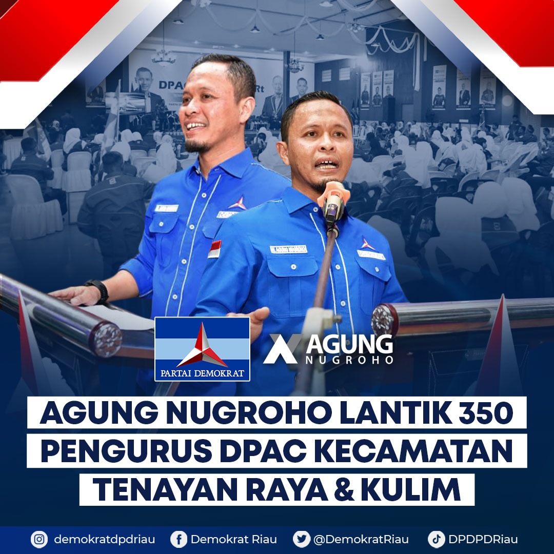 DemokratRiau's tweet photo. Ketua DPD Riau @HAgungNugroho84 lantik 350 pengurus DPAC Kecamatan Tenayan Raya &amp; Kulim

Terus bergerak untuk menangkan @PDemokrat dan @AgusYudhoyono Presiden di 2024!! https://t.co/7hMt42dGOS