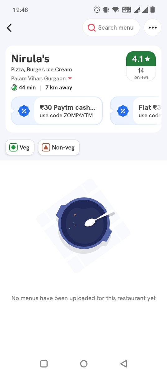 gangwar_91's tweet photo. @zomato @zomatocare @deepigoyal What's wrong with Zomato...every restaurant I am trying to view for delivery is not able to show the menu and says it's not have uploaded yet. Could you please look into it and get this fixed. https://t.co/lk8Zp1aqCG