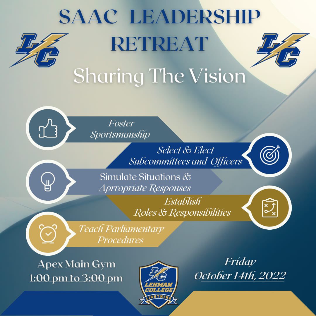 Lehmansaac's tweet photo. Calling all Saac reps! We have our first major meeting this Friday October 14th from 1-3pm in the main gym in the apex. Be ready to learn and be more than just a student athlete
#lehmancollege
#lehmancollegesaac
#cunysaac
#cunyac 
#studentathlete
#saac
#ncaadiii
#lehmanathletics https://t.co/nBrBG6x4Qy