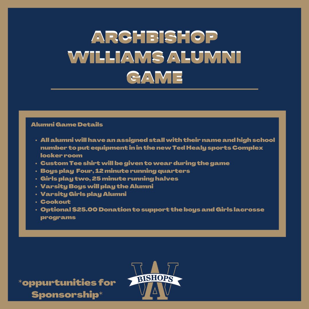awhs_boyslax's tweet photo. We are excited to share the details for the first annual Alumni game. Details for the date and time are still TBD. Information regarding sign ups will be released soon. Great way to get the program alums back together and to support both programs. @awhsglax @goAWathletics https://t.co/JUsmNkiy2n
