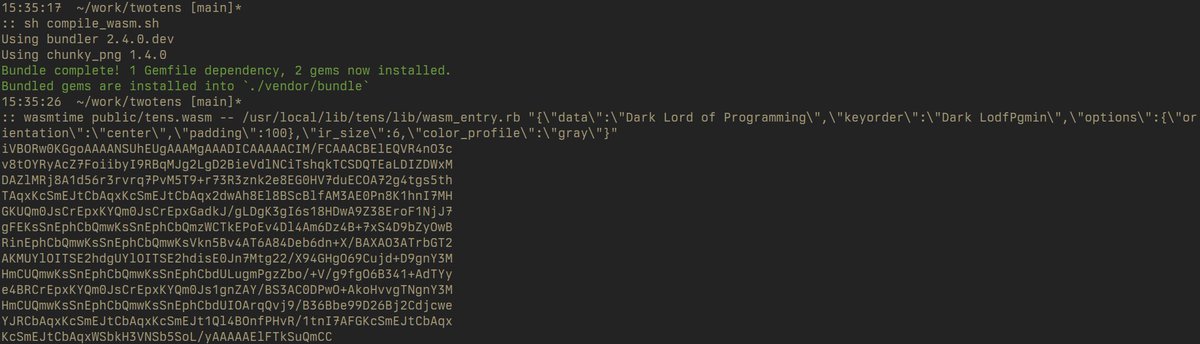 THE_DLOP's tweet photo. Porting of 1010s v1 encoder Ruby -> WASM success. Took much longer than expected and was not a straight path.
UI work next.

Thank you to the following open source work for making this possible
https://t.co/7IX6qsAqXn
https://t.co/wdRtV66M3J

$ERG #Ergo #ErgoHackV #Ruby #WASM https://t.co/qHPymOjmbi