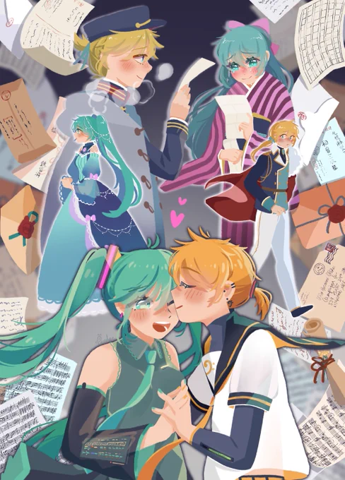 こちらは昨年レンミクアンソロ企画に寄稿させていただいたイラストです「時代を越える手紙」をテーマに描いた#レンミクの日#dynaMicLetter 