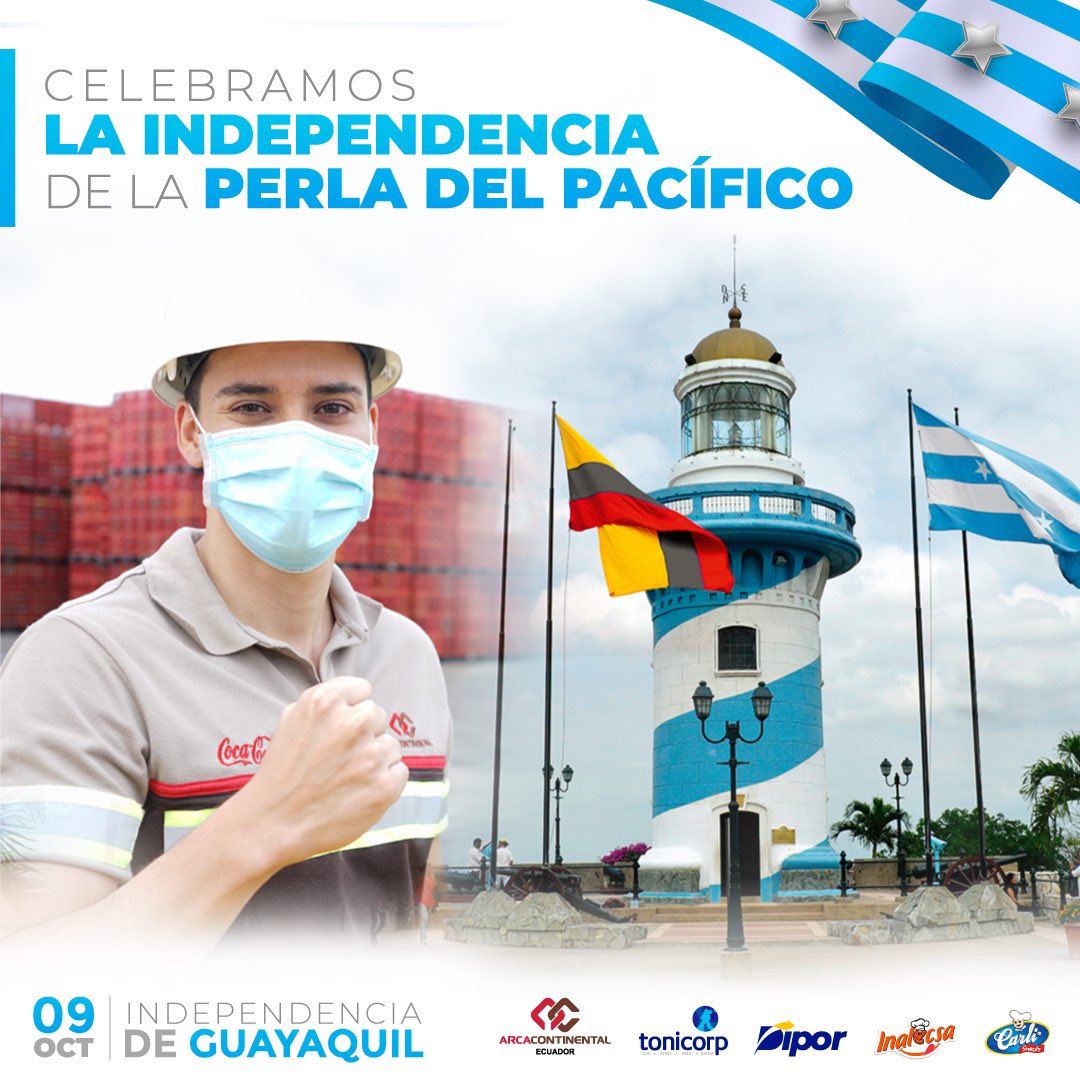 TonicorpEc's tweet photo. Hoy conmemoramos 202 años de la independencia de una ciudad que combina la modernidad urbana🌃 con el toque de historia que guarda su gran pasado, ¡Viva Guayaquil!🇪🇨
#ArcaContinentalEC #Dipor @Inalecsa @CarliSnacks1 https://t.co/T2JC9UCAVn