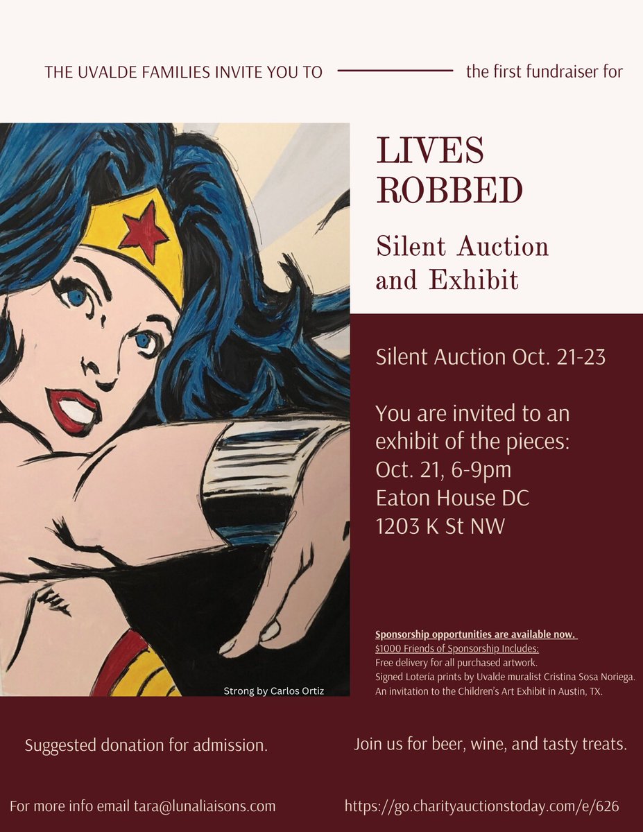 LivesRobbed's tweet photo. From October 21-23 Lives Robbed in partnership with Luna Liaisons will be hosting an online art auction. All proceeds will go directly to support Lives Robbed. Link to the art auction can be found in the link in our bio! #UvaldeTx #UvaldeStrong #LivesRobbed https://t.co/SnGh5HDnOJ