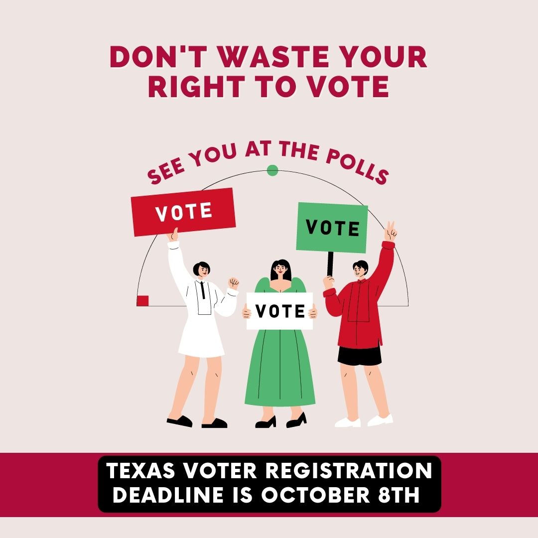 TexasDHA's tweet photo. TOMORROW IS THE LAST DAY TO REGISTER TO VOTE IN TEXAS! Do you know your voter registration status? Still need to register? Click on the link below to check! 
https://t.co/27oxlKROeA
You must present your voter registration in person by TOMORROW there is not an option - online. https://t.co/Cj4nCsSrcG