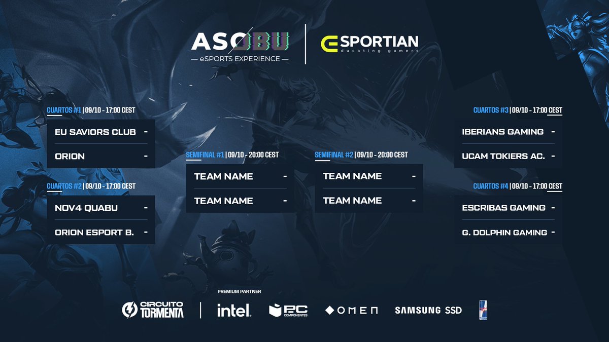 Para @asobu_esports, solo hay dos plazas y hay que conseguirlas.

Hoy veremos:
⚡️<a href="/EuropeSaviorsCB/">Europe Saviors Club ✨️</a> vs. @OrionGG_ES
⚡️<a href="/NOV4G4MING/">NOV4 QUABU</a> vs. @OrionGG_ES Esport Blue
⚡️<a href="/IberiansGaming/">Iberians Gaming</a> vs. <a href="/UCAM_esports/">UCAM Esports</a> Tokiers Ac.
⚡️@eScribas_Gaming vs. <a href="/GreenDolphinG/">Green Dolphin Gaming</a> 

¡Mucha suerte a todos los equipos!💪