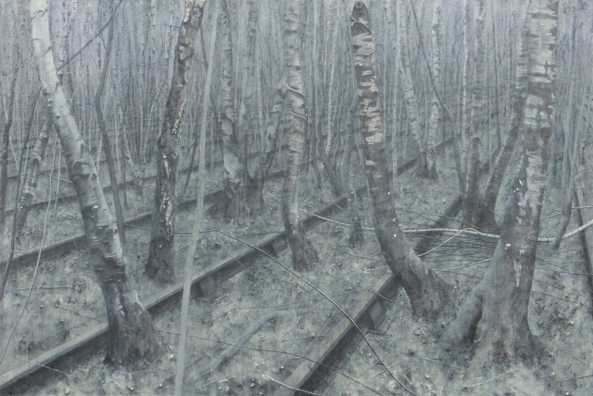 ‘Siding’ 102 x 153cm charcoal and acrylic on linen. Begun in 2017 and after numerous intervening studies and many false endings . . I think it’s done!