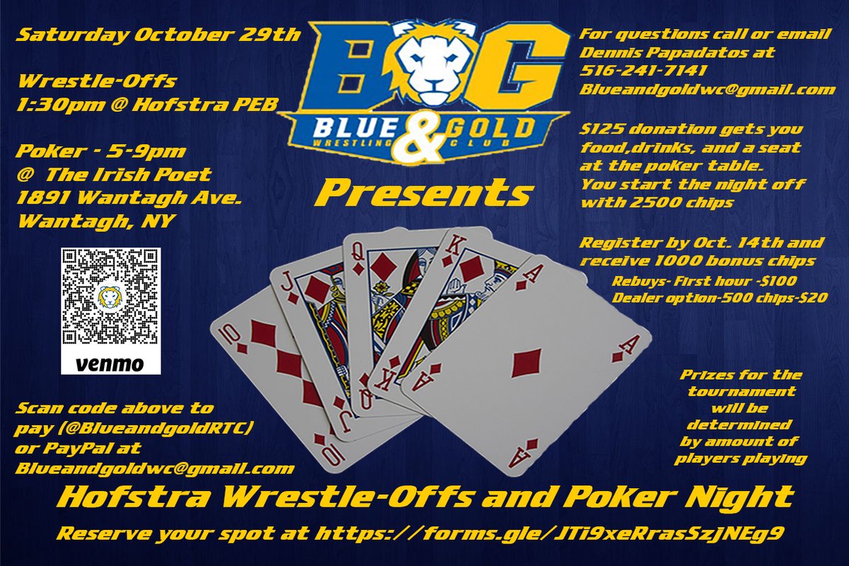 DenPapadatos's tweet photo. @HofstraWREST Wrestle Off and @BlueandGoldWC Fundraising event!
https://t.co/ImcAcFqPWy
Venmo @ BlueandgoldRTC
PayPal @ BlueandgoldRTC
So unbelievably important to do ASAP.
We are Three Weeks Away! https://t.co/EKWyFZD1gj