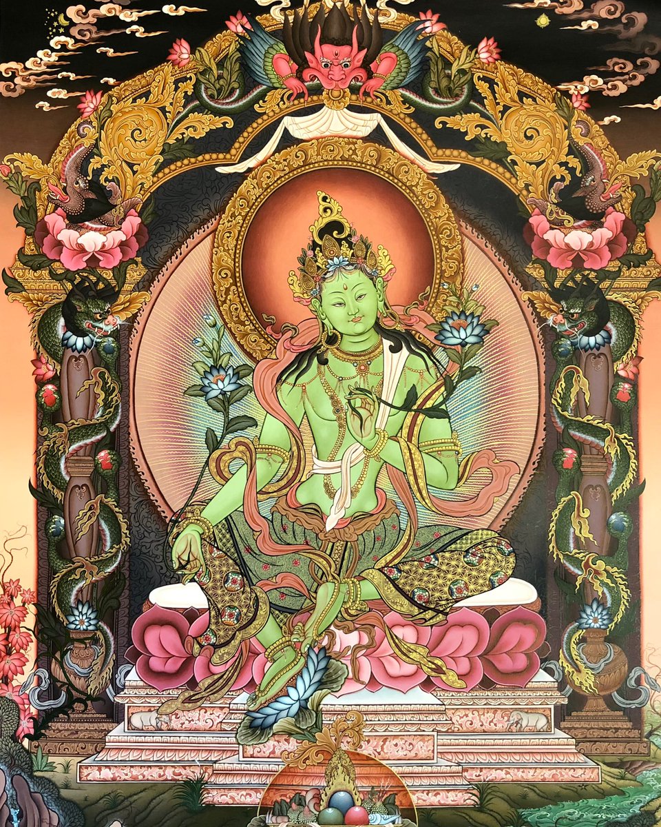 lama_thanka's tweet photo. Green Tara is always available to help and assist anyone in need. One can simply call out her name or her mantra, Om Tare Tu Tare Ture Swaha. Green Tara is evoked to uplift as well as invite support and compassion. https://t.co/qjRYb9J0Mx