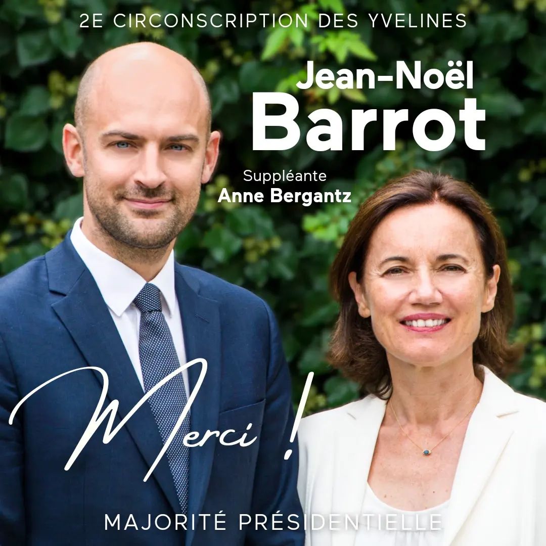🟠 Félicitations à <a href="/jnbarrot/">Jean-Noël Barrot</a>, réélu Député de la #circo7802, avec sa suppléante Anne Bergantz !

🗳️ Ils battent leurs adversaires de la #Nupes avec 71,7 % des voix dans cette #LégislativePartielle, soit 7 points de plus qu'en juin !