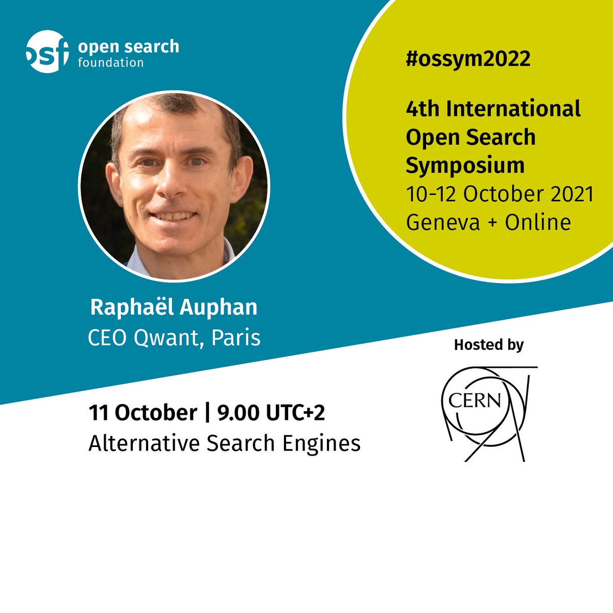 openwebsearch's tweet photo. We are very happy that #Qwant CEO @raphaelauphan will join us on Tuesday with insights about the #European #SearchEngine @QwantCom

Listen in and discuss at #ossym22
11 Oct | 9 am | free | @CERN Geneva + online
https://t.co/R7leN1QOQz

#AlternativeSearchEngines https://t.co/xLBMJkapUw