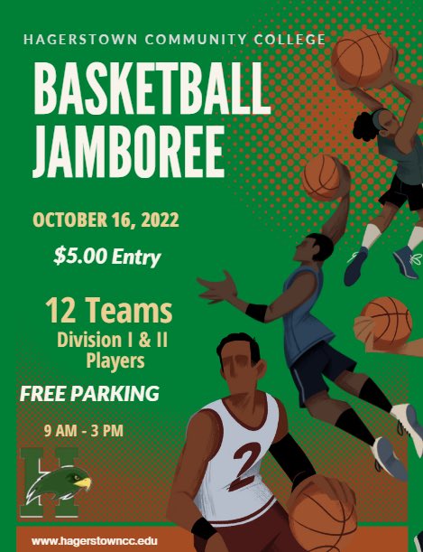 Come out to Hagerstown Community College Jamboree…October 16, 2022! 9am-3pm
#Hagerstown #HCC #basketball #juco #JUCOPRODUCT #Maryland #Pennsylvania #ballers #jamboree #coaches #alleghany <a href="/hccathletics/">HCC Hawk Athletics</a> <a href="/ccbcdundalkmbb/">CCBCDundalkMBB</a> <a href="/MCMustangsMBB/">Monroe Mustangs MBB</a> <a href="/FightingOwlsMBB/">Harford Hoops</a> <a href="/GarrettLakers/">Garrett Lakers</a> <a href="/pschoops/">Prairie State College Men’s Basketball</a>