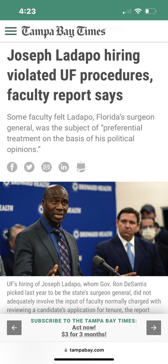 CathyNotToday's tweet photo. @CharlieCrist @DebbieforFL That this guy is the top health official for the third most populous state shows how deeply flawed DeSantis judgement is — his appointment was not based on public health, but instead someone who would parrot his “not my responsibility” view of governance https://t.co/s0VGrzaXZv
