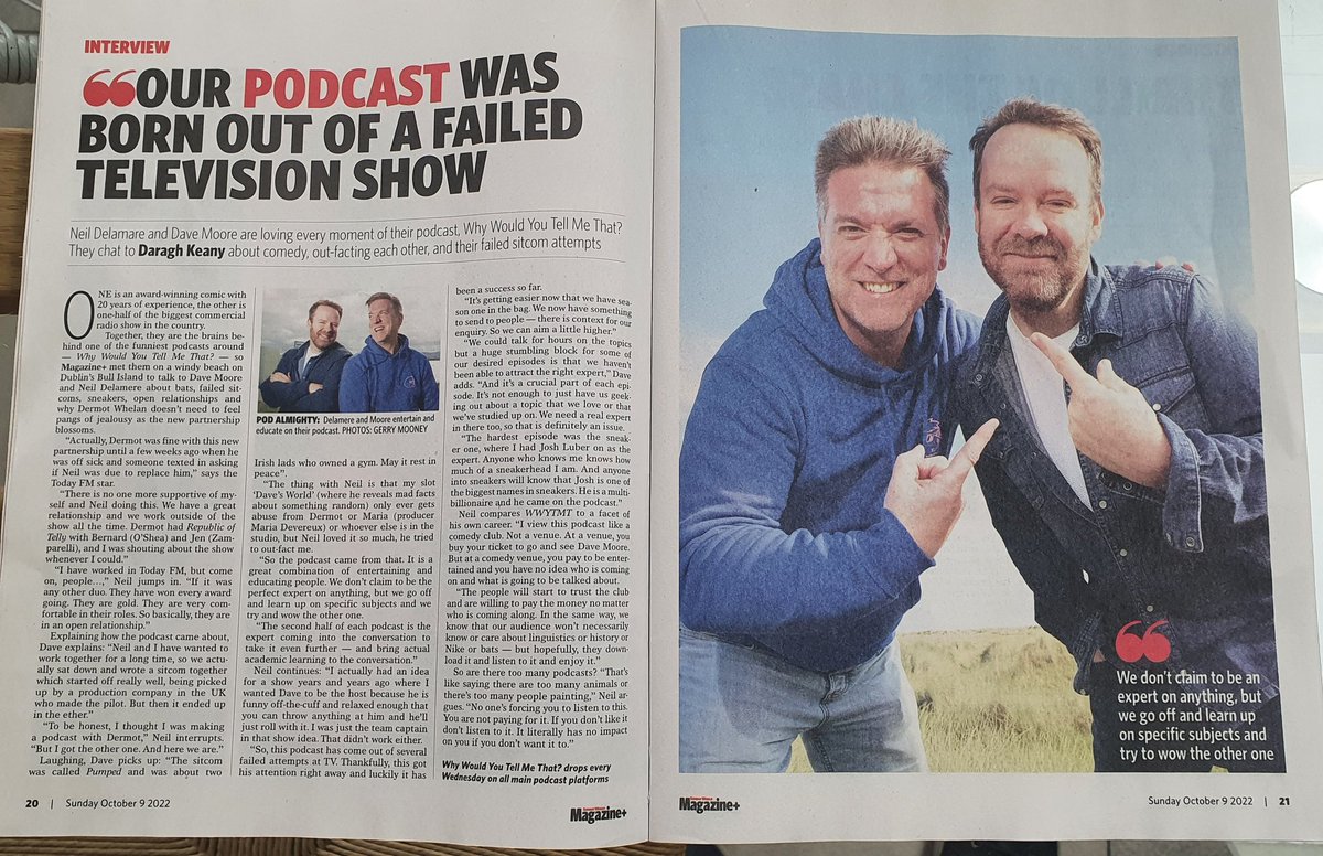 Neil Delamere (@neildelamere) on Twitter photo Pod meets paper. <a href="/DaveTodayFM/">Dave Moore</a> and had a chat about how we put <a href="/WWYTMT/">WhyWouldYouTellMeThat?!</a> together Pod meets paper. <a href="/DaveTodayFM/">Dave Moore</a> and had a chat about how we put <a href="/WWYTMT/">WhyWouldYouTellMeThat?!</a> together
