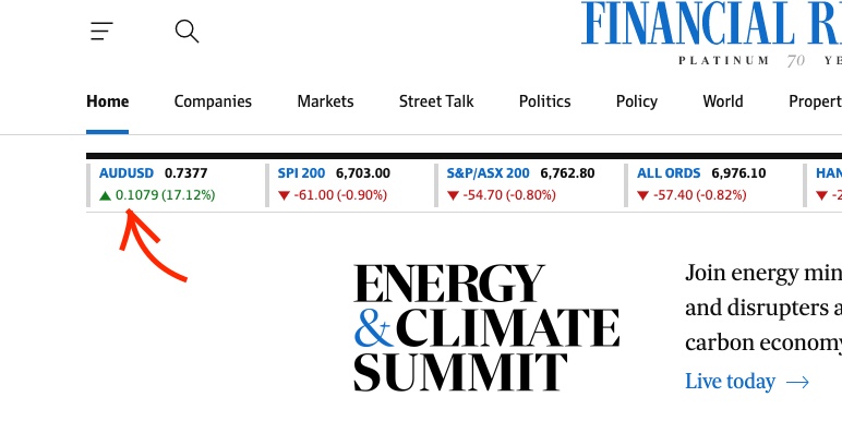 richarddruce1's tweet photo. @FinancialReview reporting the $AUD having a very good morning and is 17% - where can I trade at this price?? https://t.co/wCGAjAGb24