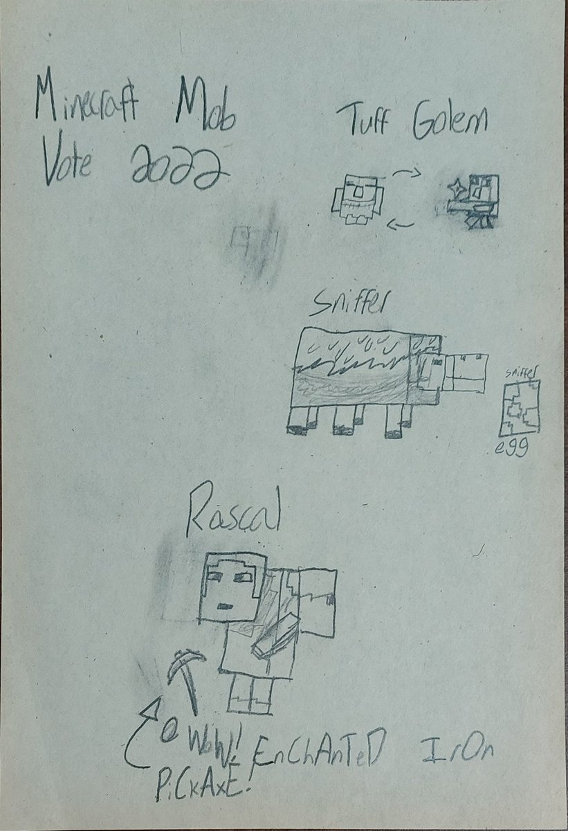 raphodono's tweet image. Just a drawing I made of the minecraft live 2022 mob vote :)