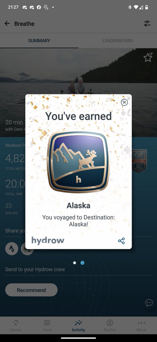 mauimauer's tweet photo. Definitely feeling that #HydrowHigh right now. Finishing up my #CommitToFit &amp; #Alaska Destination badges with a lovely evening row featuring @danimariehansen &amp; Laine. @Hydrow_by_CREW https://t.co/y0qJ9ZSJVr