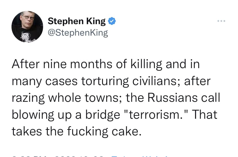 Stephen King wants you to know that he's done with Russia's nonsense