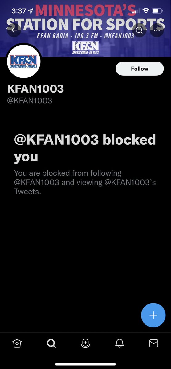 KevinRotty's tweet photo. I have had no interactions with #KFAN. Why am I blocked? https://t.co/EewhILzioU