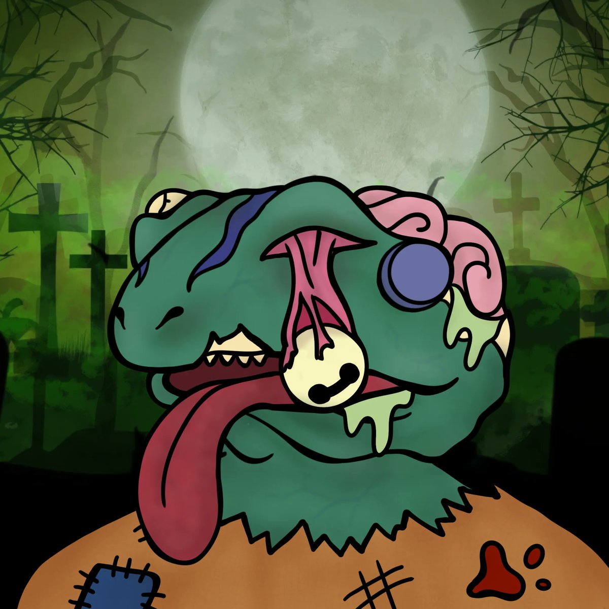 Meet Zombie Frog 🐸

He comes back every #FROGTOBER from the land of the dead to enjoy some spooky vibes.

Eats only sugary snacks 🍬🍭🍫

#NFTProject #FrogzEmpire