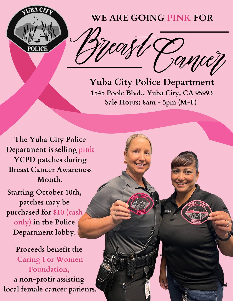 Purchase a pink YCPD patch to support local women battling cancer. See our flyer for more information on how to purchase. #BreastCancerAwarenessMonth