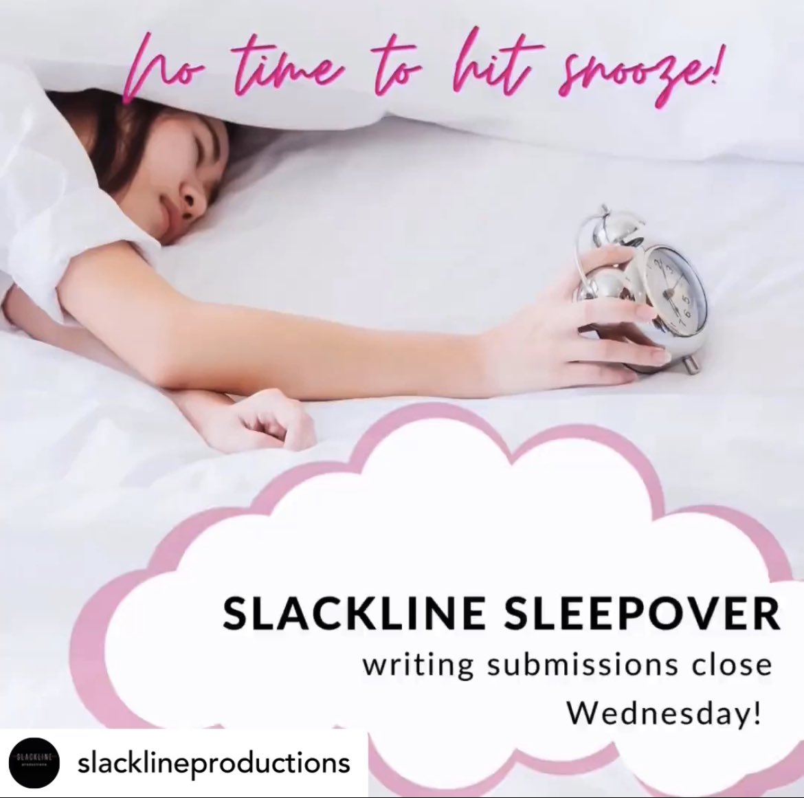 Get those submissions in!

(Actors and directors, too, but you have until 25th!)

linktr.ee/slacklineprodu…