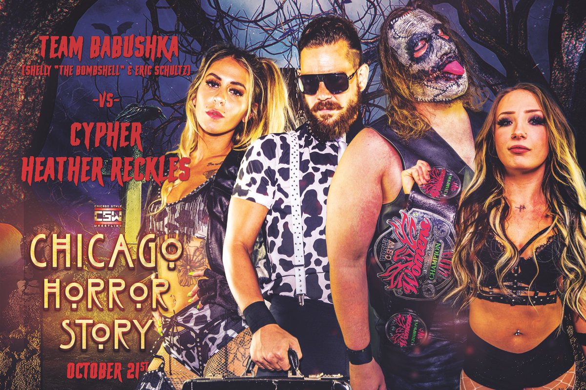 ChiStyleW's tweet photo. 🚨MATCH ANNOUNCEMENT🚨

TEAM BABUSHKA (@thebombshelly &amp; #EricSchultz) 

VS

@iamcypher0 &amp; @Heathereckless 

#CSW PRESENTS: CHICAGO HORROR STORY 🧟‍♀️🧟‍♀️🧟‍♀️🧟‍♀️

🎟: https://t.co/AECpL3wg2S

OCTOBER 21ST
Doors: 6:30pm
Bell: 7:30pm

9757 PACIFIC AVE
FRANKLIN PARK, IL 
#ChiStyle  #AHS https://t.co/4xTP2POsRt