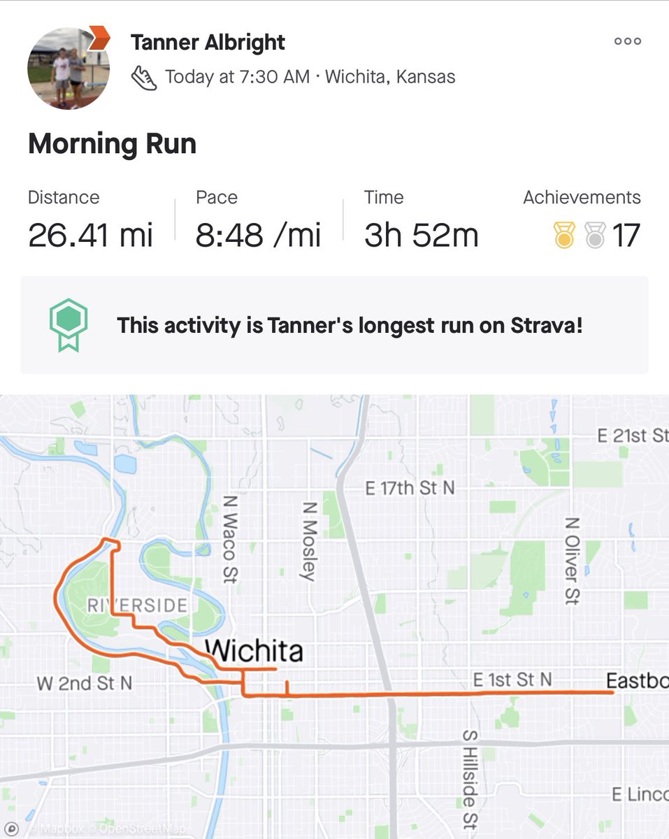 Shoutout to <a href="/TannerAlbright/">Tanner Albright</a> who ran a marathon today! We’re proud of you, and congratulations on an awesome race! 
-
<a href="/SterlingCSports/">Sterling Warriors</a> #EnjoyTheRun #SwordsUp