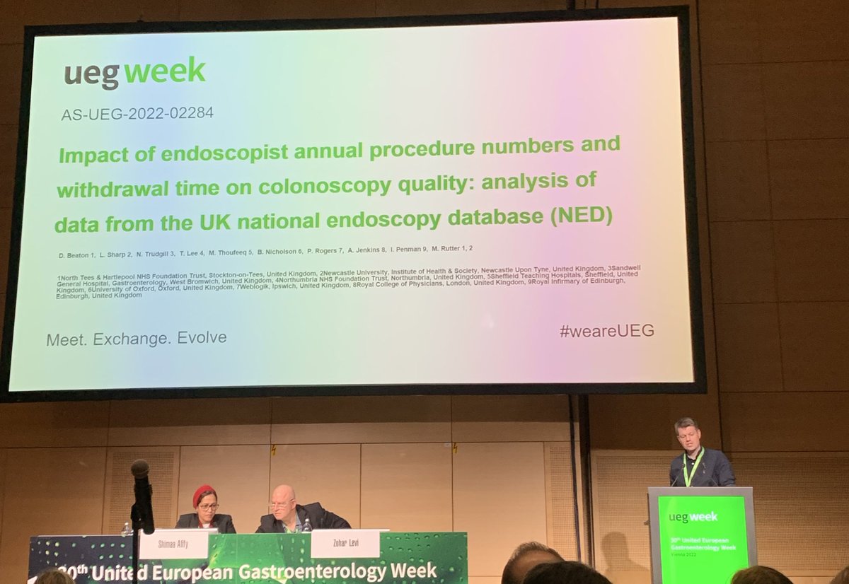 Colonoscopy quality improving but still work to be done- adequate procedure volume and ensuring optimal caecal withdrawal times crucial. Fantastic presentation by David Beaton #UEGWeek