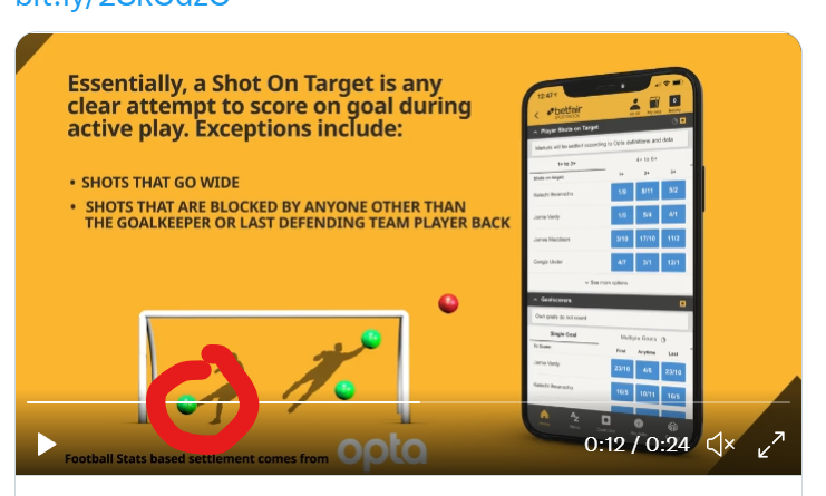 chrisholmes1981's tweet photo. @BetfairCS You say that a player other than the goalkeeper blocking a shot is not a shot on target, but in the infographic the ball being kicked away is shown as green... so does it or doesn't it count? https://t.co/FWONz4eaT5