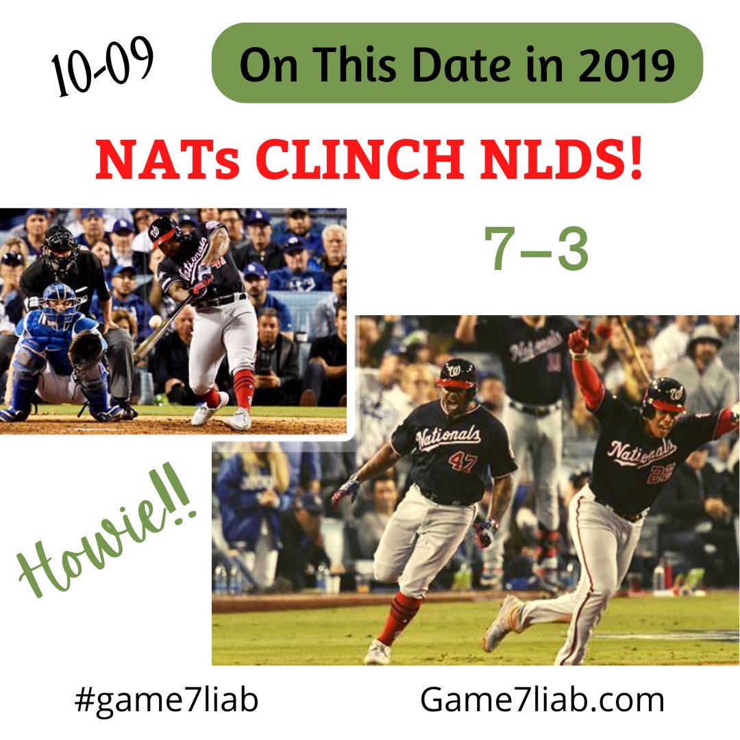 JTretick's tweet photo. Howie Kendrick's Grand Slam in the 10th inning sends the Nats to their first ever NLCS!
Game 7: Lightning in a Bottle
#Game7Liab 
@MLB @WashingtonPost @WashingtonNationals @fxbgnats @senatorsbaseball @MASNNationals @ARTOMATIC https://t.co/iu8i6dEI9B