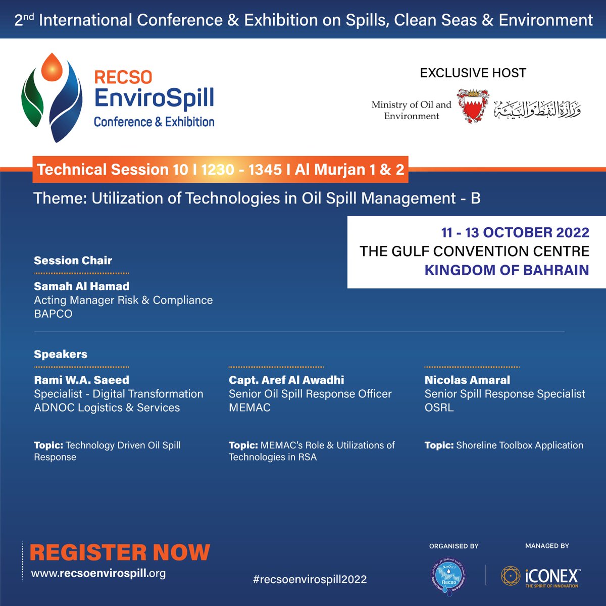 envirospill's tweet photo. #RECSOEnviroSpill2022 Technical Session 10
Theme: Utilization of Technologies in Oil Spill Management - B
#recsoenvirospill2022 #readiness #response #resilience #sustainable #spilltechnology #marinelife #aquaenvironment #iconexglobal #iconex #offshorevessels #emergencyresponse https://t.co/NdTaH1DYE8