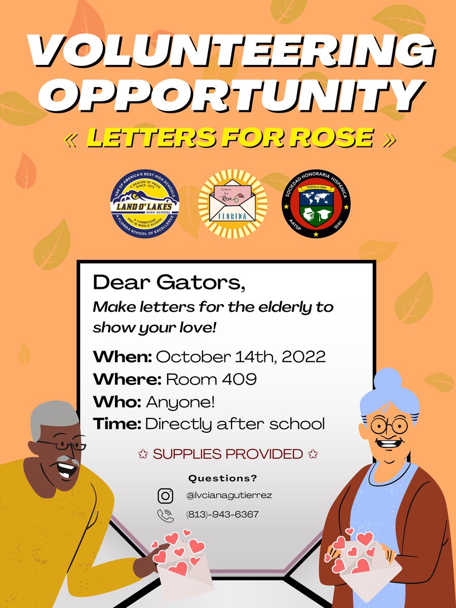 LolhsStuCo's tweet photo. We will be hosting 2 volunteering opportunities THIS week, one on Tuesday, the 11th, and the other on Friday, the 14th, at Room 409! https://t.co/HwcOA1Dwzm