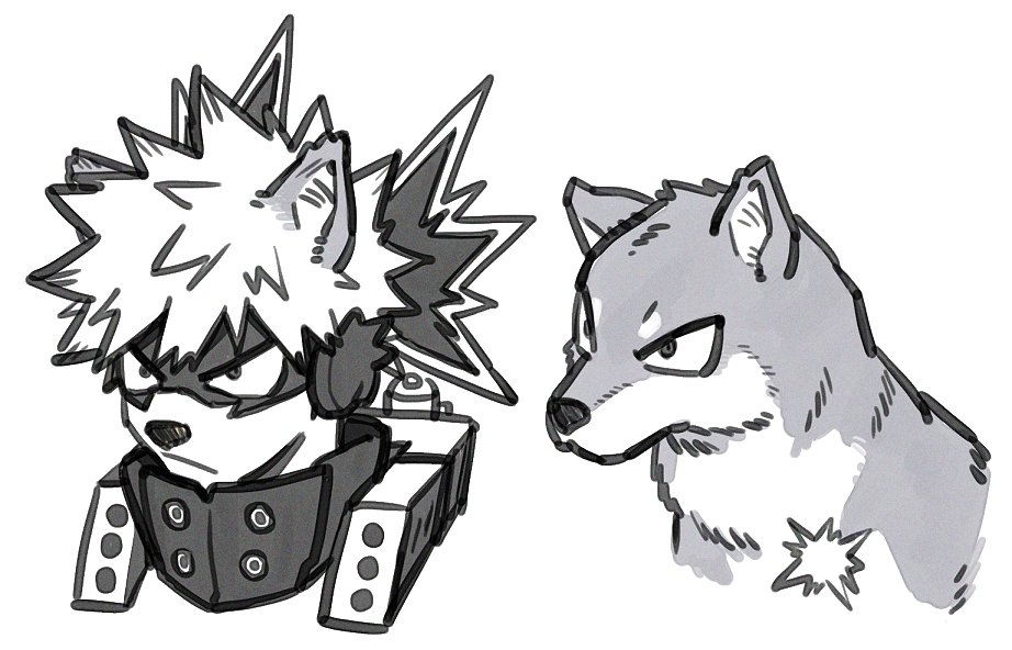 bakugou katsuki monochrome greyscale male focus spiked hair simple background white background wolf  illustration images