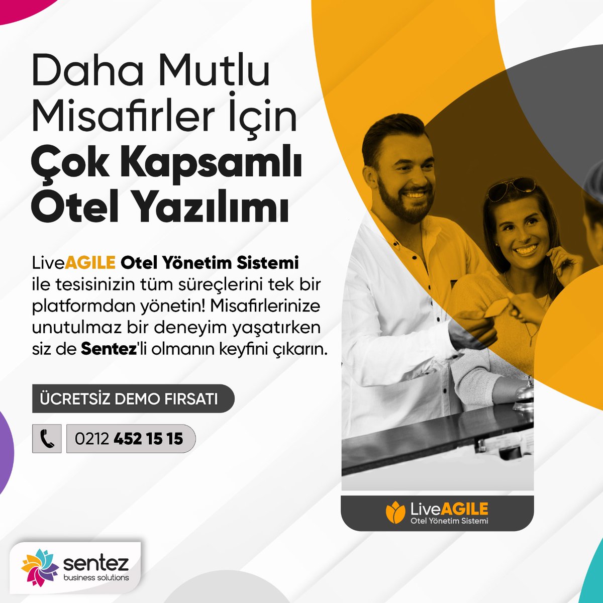 sentezyazilim's tweet photo. Daha Mutlu Misafirler İçin Çok Kapsamlı Otel Yazılımı!
Sentez LiveAGILE ile tesisinizin tüm süreçlerini tek bir platformdan yönetin! Misafirlerinize unutulmaz bir deneyim yaşatırken siz de Sentez'li olmanın keyfini çıkarın.
#SentezYazılım #LiveAGILE #OtelProgramı #OtelYazılımı https://t.co/9xEbOIquDs